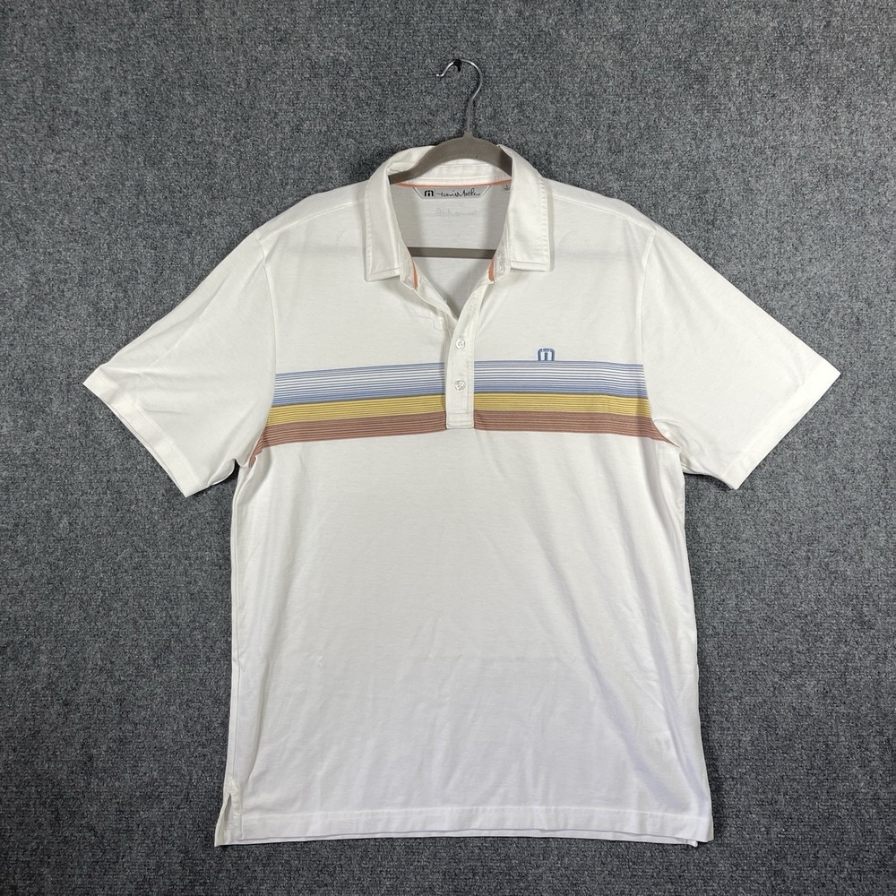 Travis Mathew Performance Polo Shirt Golf White Stripes Mens Size Large #2544